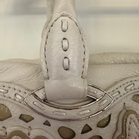 Brighton 3D Floral Appliqué Cream Soft Supple Leather Shoulder Handbag Purse - Picture 3 of 12